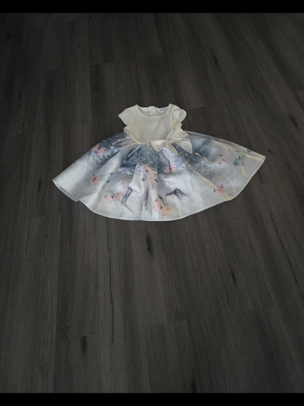 H&M White and Light Blue Floral Satin Skirt Formal Dress